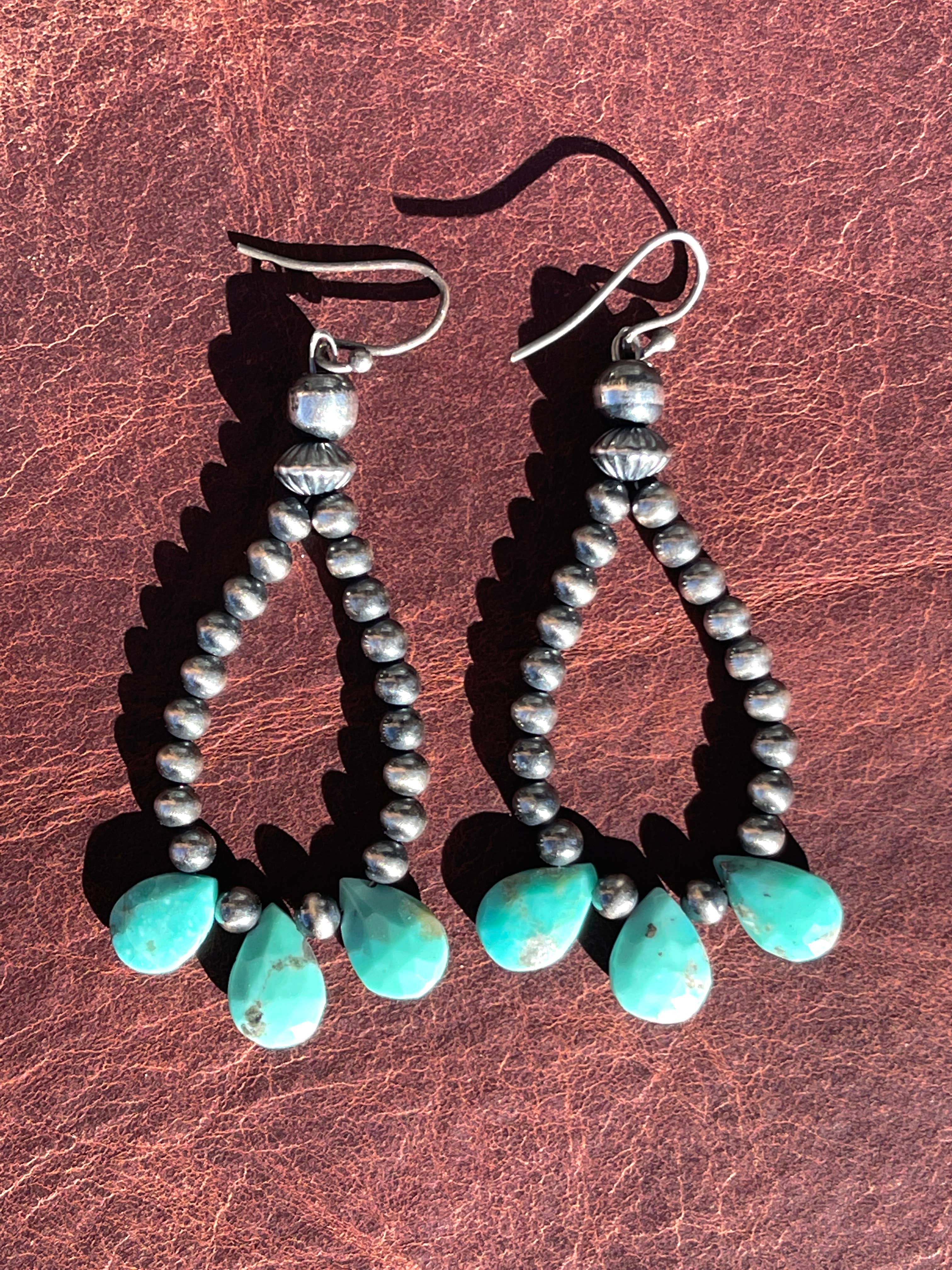 Mint Blue Arizona Turquoise & Pearl  AA  Grade Dangle Earrings w/ 925 Sterling